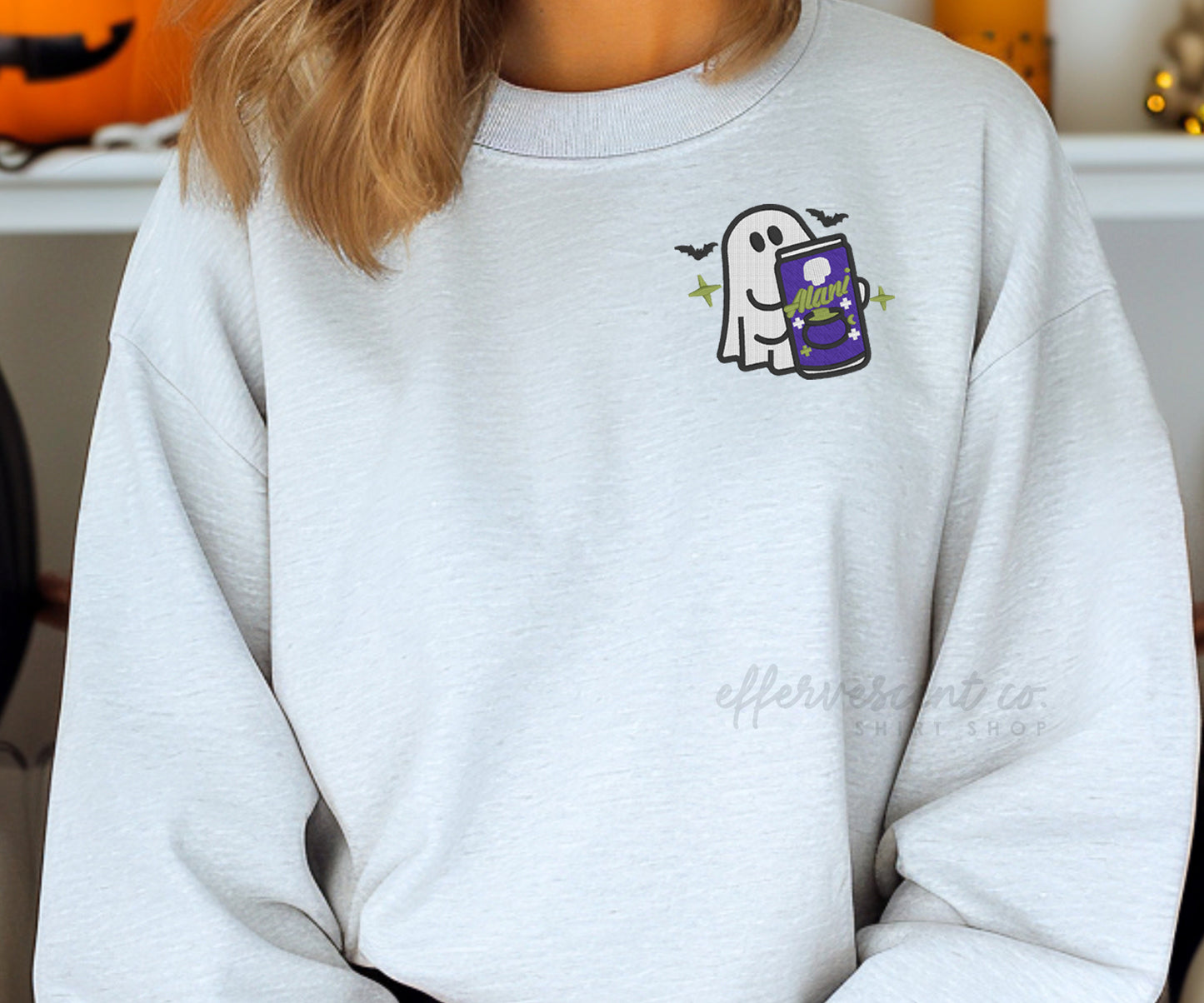 Ghostie w/ Drink | Embroidered Pullover
