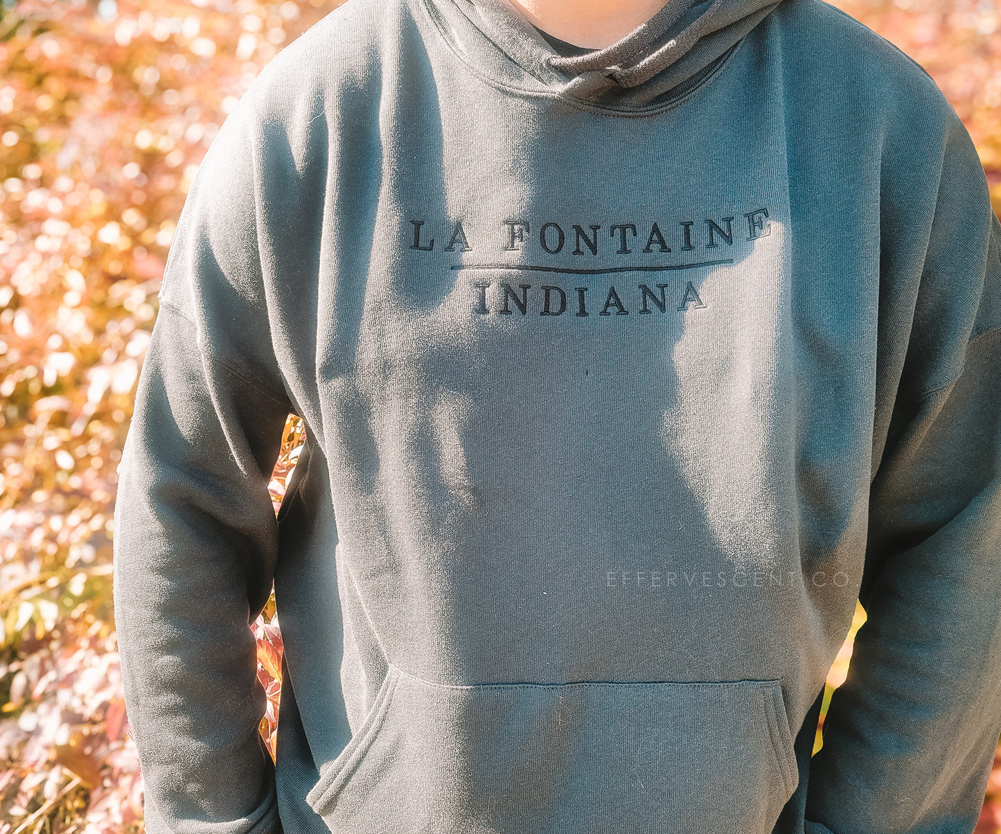 La Fontaine, Indiana (Black-Out) | Embroidered Adult Hoodie | 30% Donated To LAF Park Project