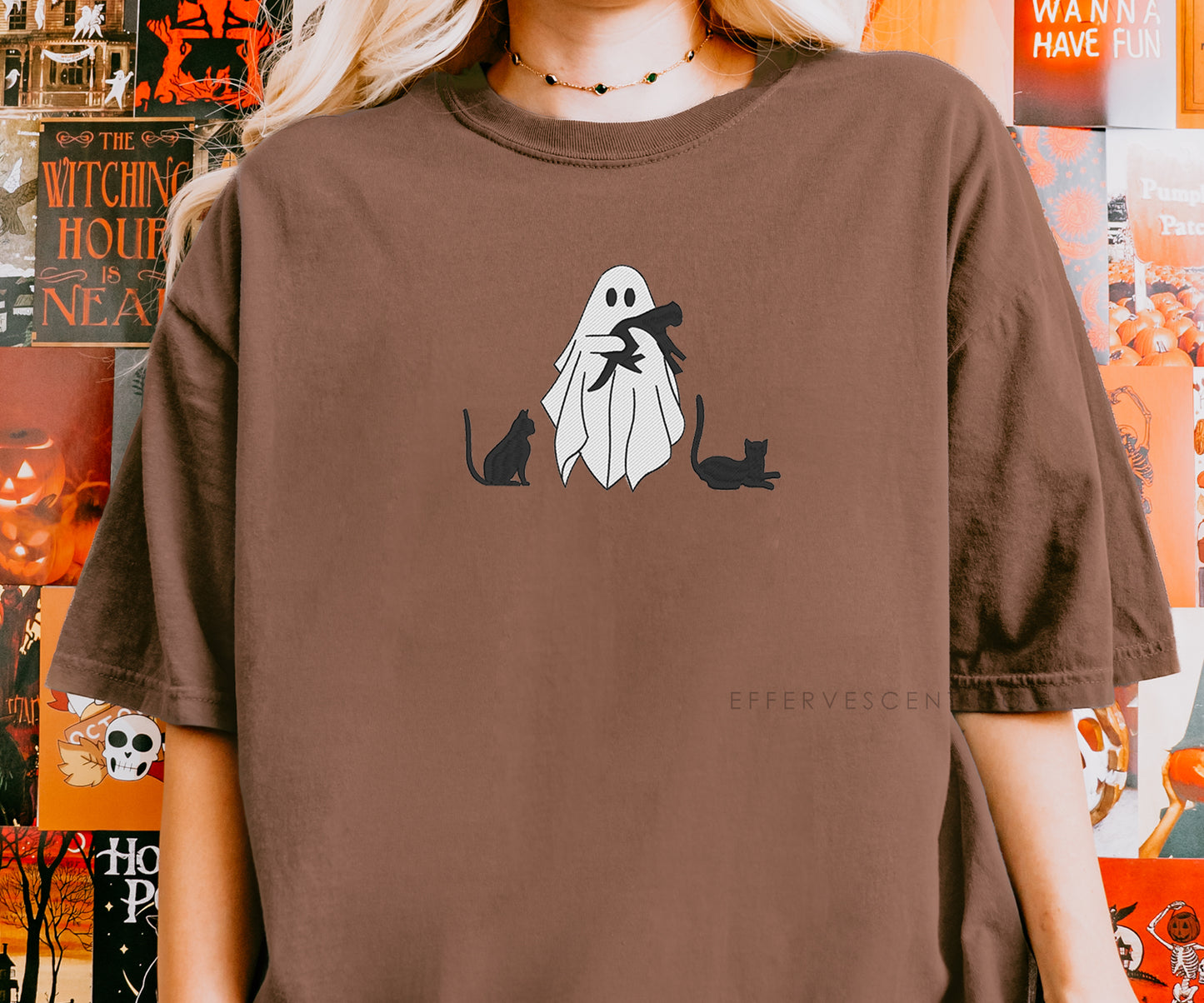 Ghostie w/ Kitties | Embroidered T-Shirt