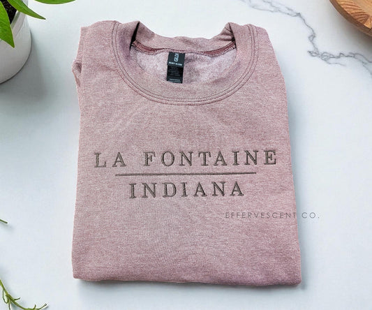 La Fontaine, Indiana | Tone-on-Tone Embroidered Basic Pullover | 30% Donated To LAF Park Project